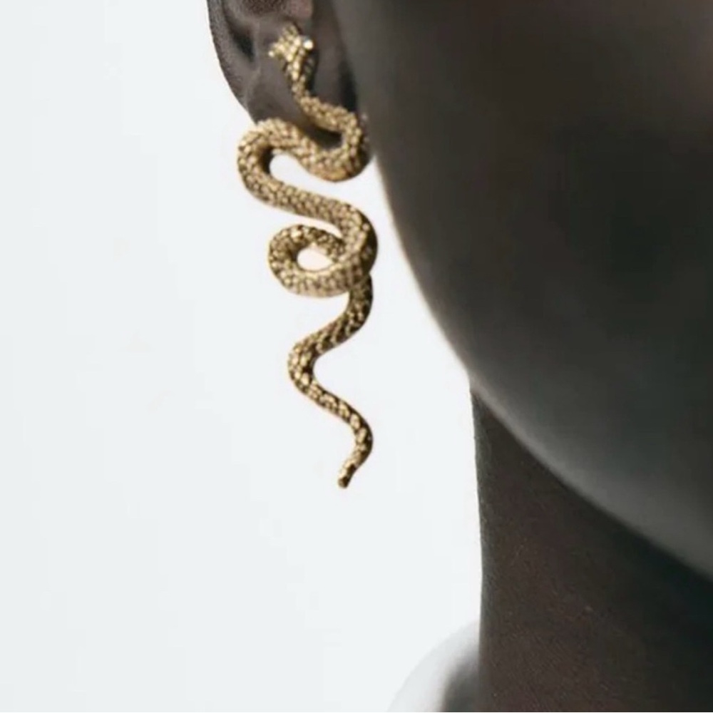 Zara Gold Snake Earrings - Picture 2 of 2